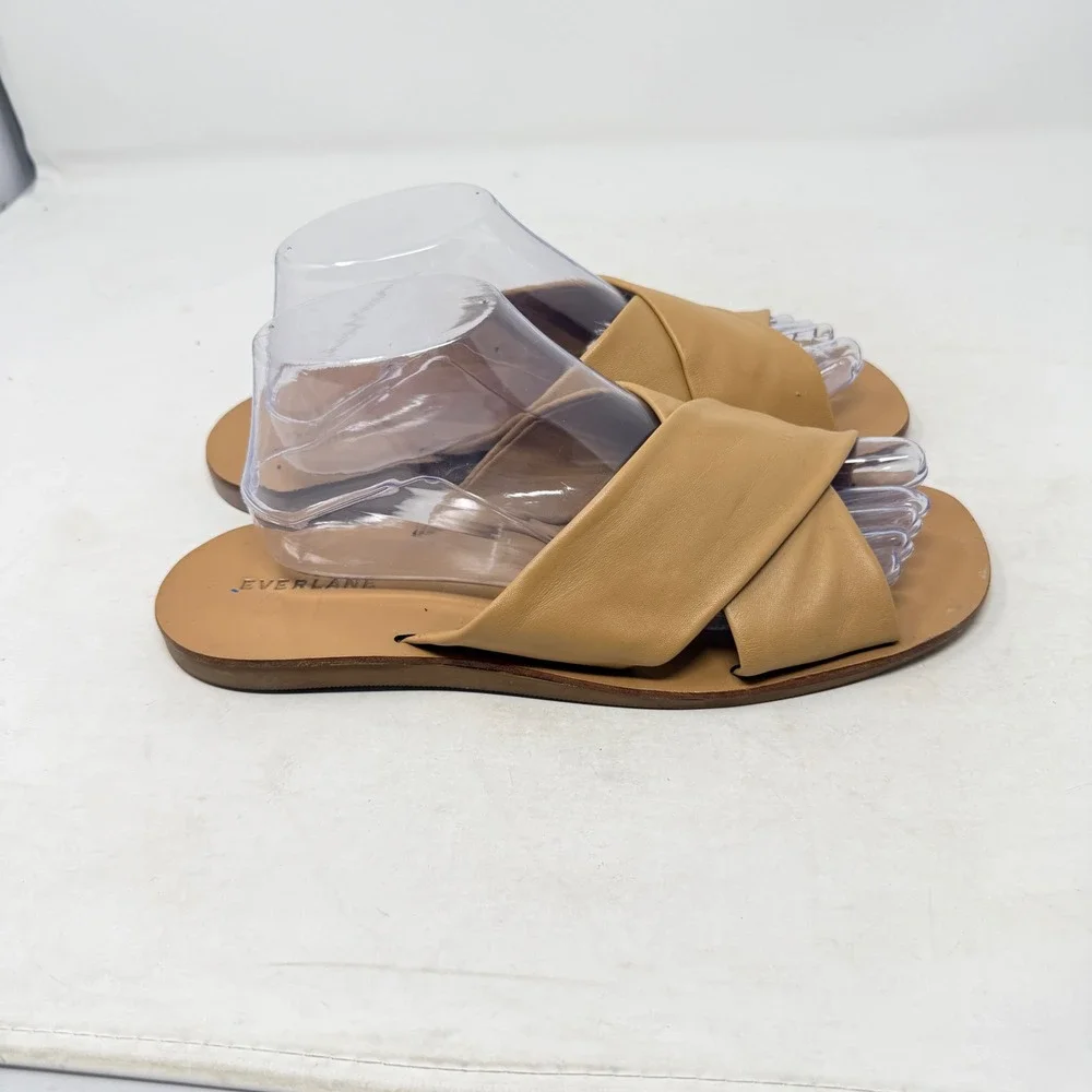 Everlane Day Crossover Leather Slide Sandals Tan Flat Open Toe Summer Size 10 - Picture 3 of 7